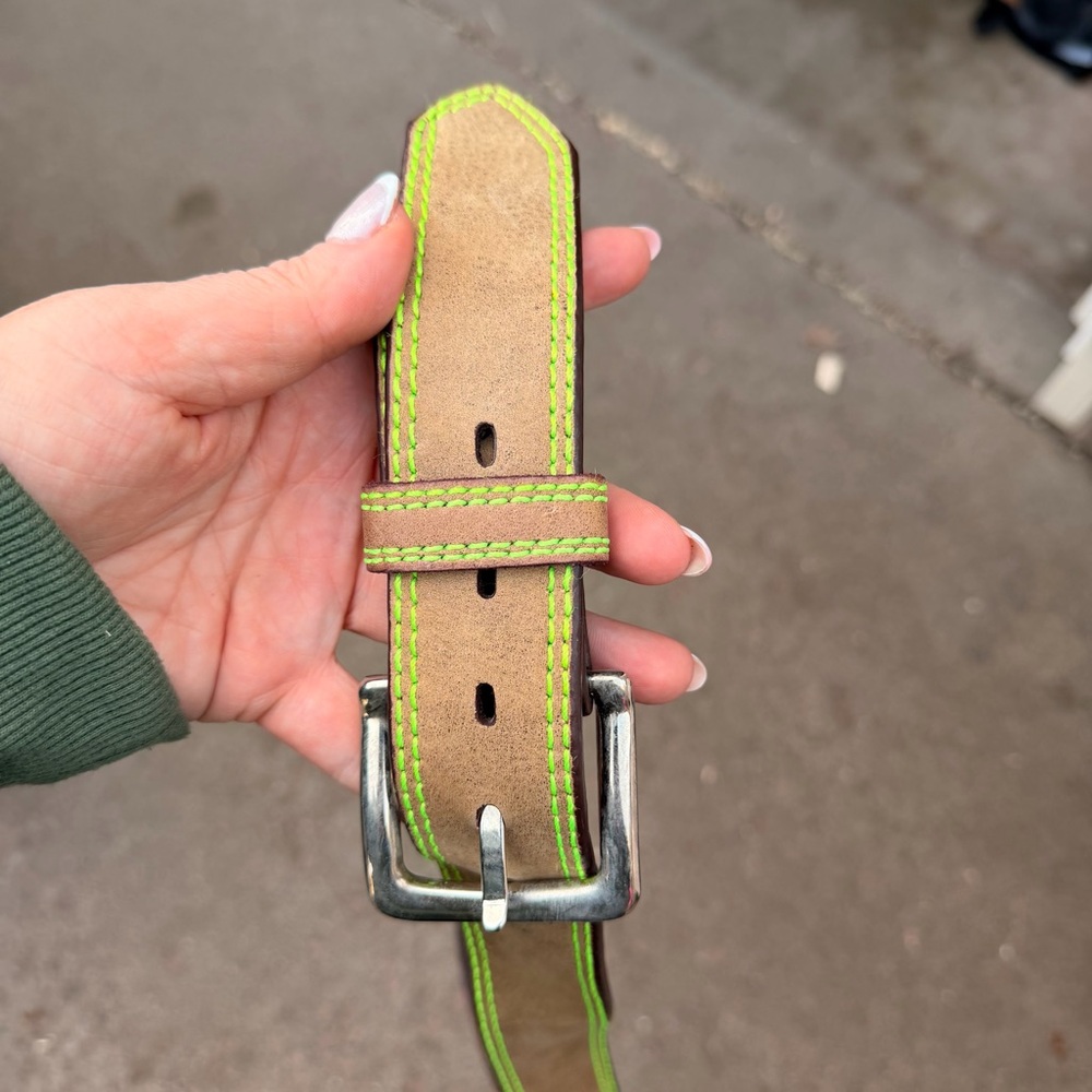 Twisted X Tan Belt with Neon Green Stitching Size 38